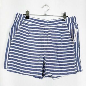 Joe Fresh High Waist Blue and White Striped‎ Linen Blend Shorts Size Small